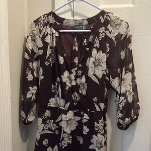 Gabby Skye Plum Dress with Cream Floral Design